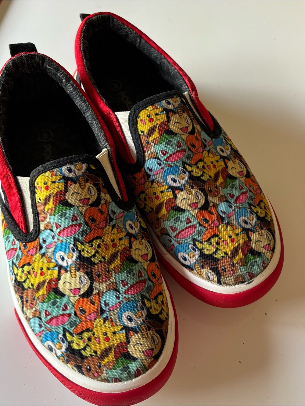 Kids Red Slip-On Cartoon Character Canvas Sneakers